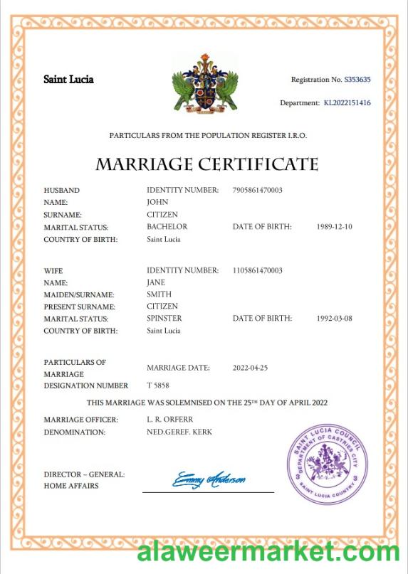 Saint Lucia marriage certificate Word and PDF template